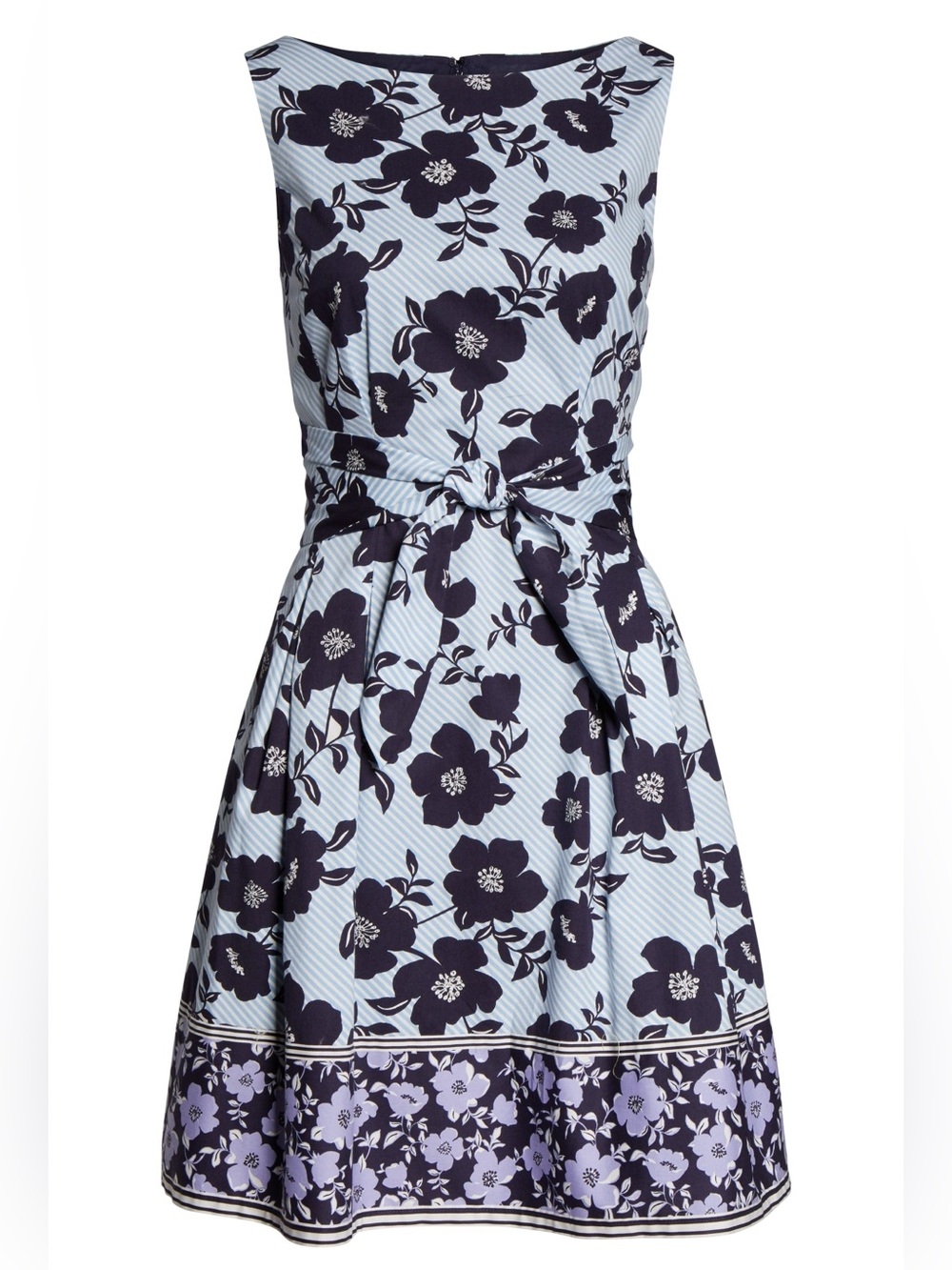 Vince Camuto Light Blue & Navy Floral Midi Dress with Tie Waist